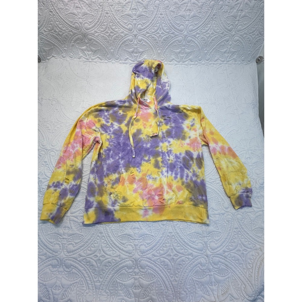 Jolie & Joy Distressed Tie Dye Hoodie Purple Yellow Pink Distressed‎ Sweatshirt